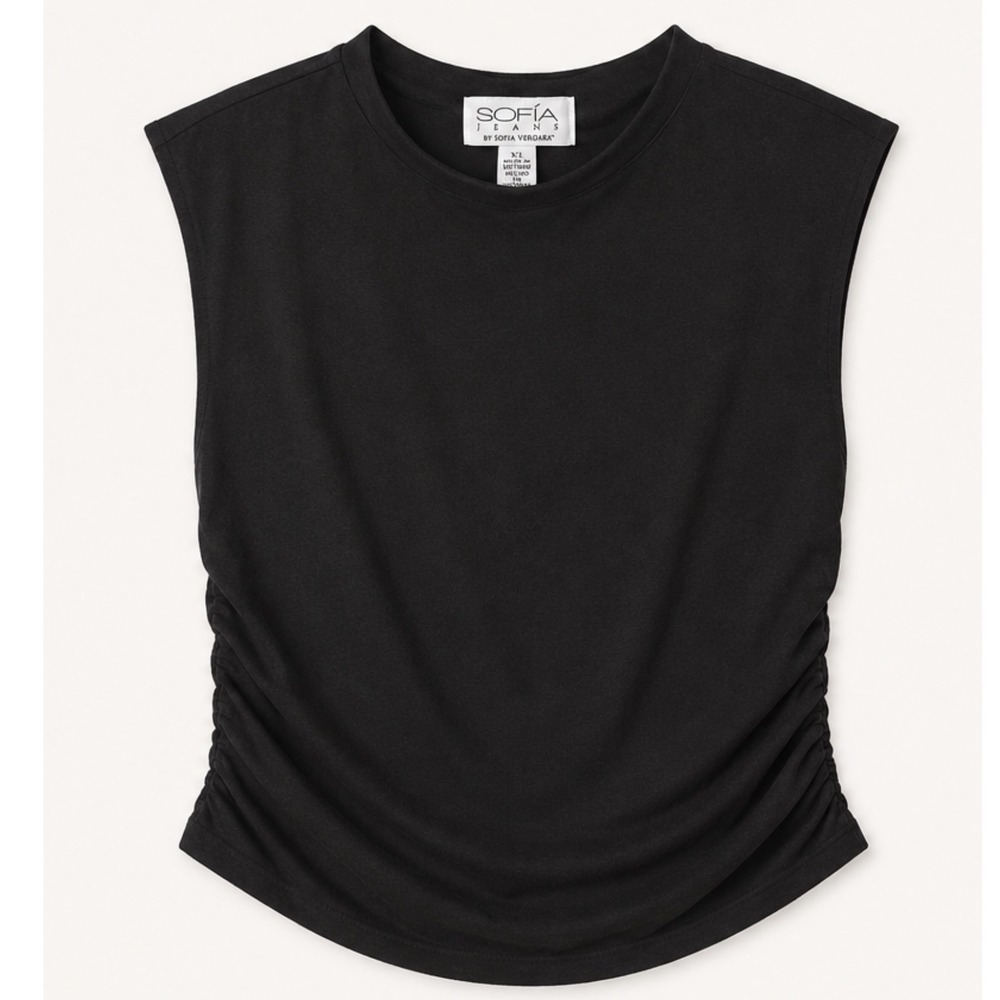 Sofia Jeans by Sofia Vergara‎ Black Ruched Side Muscle Tee Sleeveless Top XL